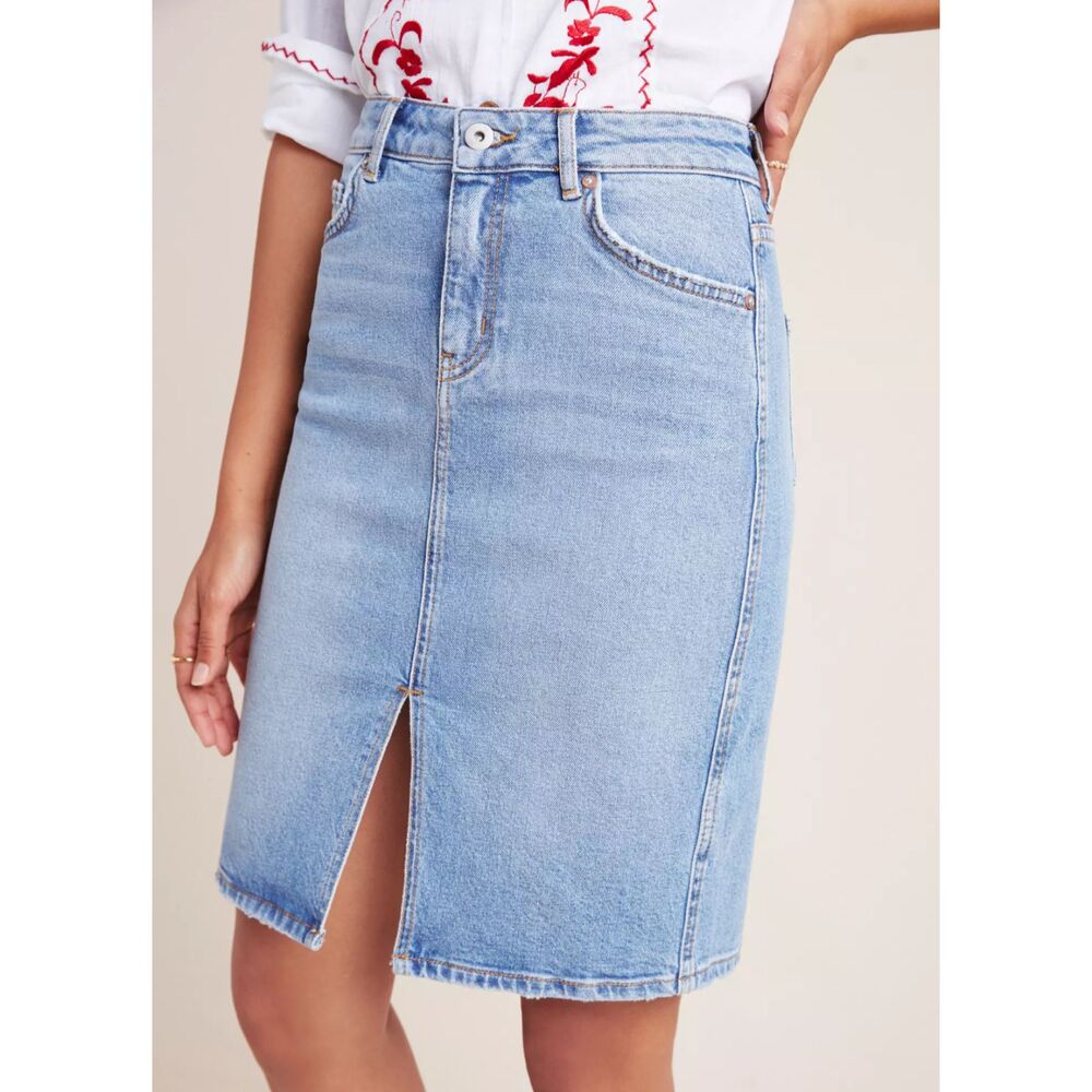 Anthropologie Pilcro and the Letterpress Denim Pencil Skirt Medium Wash Size 10